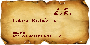 Lakics Richárd névjegykártya